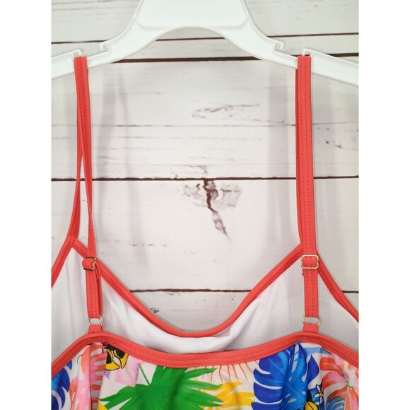 Disney Minnie Mouse One-Piece Tropical Print Swimsuit With Adjustable Straps & R - Picture 5 of 10